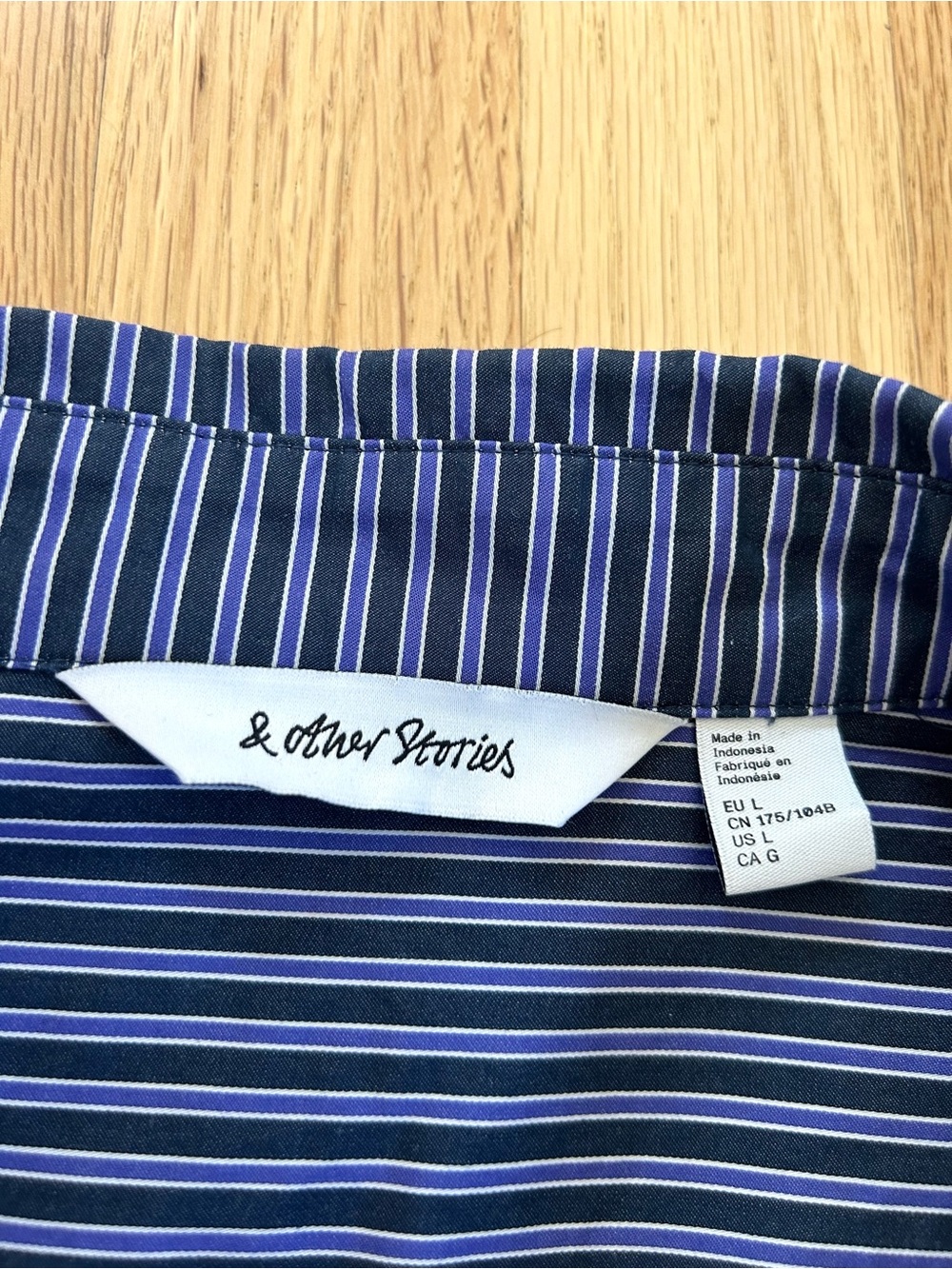 & OTHER STORIES wrap shirt mini dress asymmetric blue stripes cotton size L - Picture 7 of 13